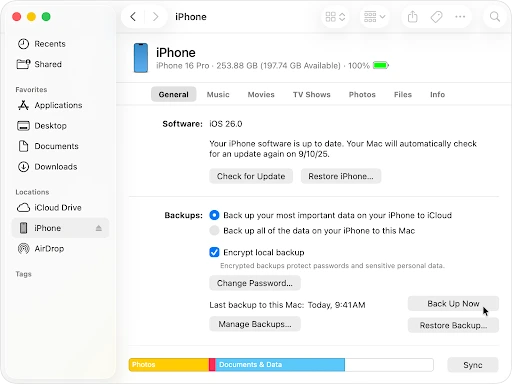 Backup iPhone to Mac using Finder