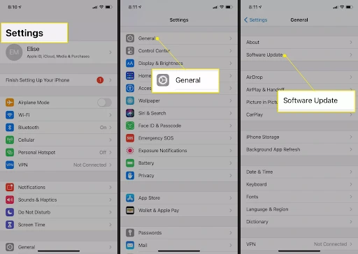 Settings app General Software Update screen on iPhone