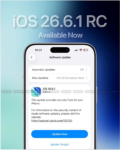 iOS Software Update screen showing iOS 26.6 available to install