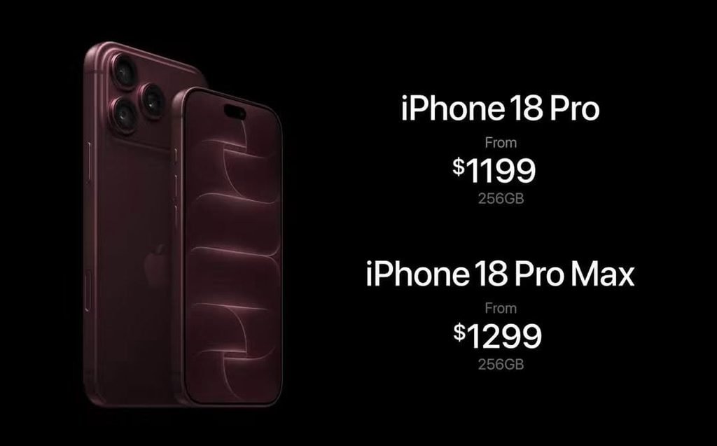 iPhone 18 Pro and 18 Pro Max in Burgundy with their price tags
